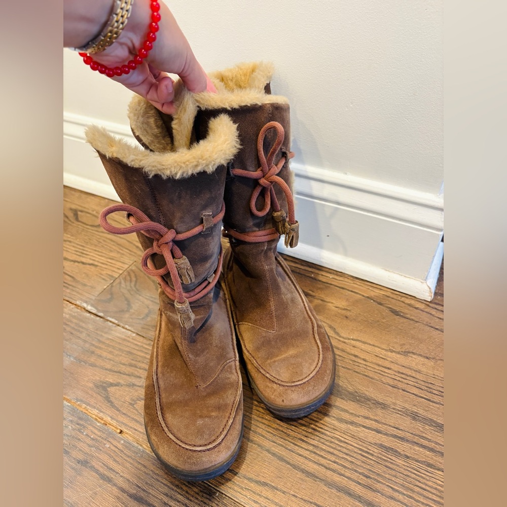 Camper Brown Lace Up Boots with Fur Trim